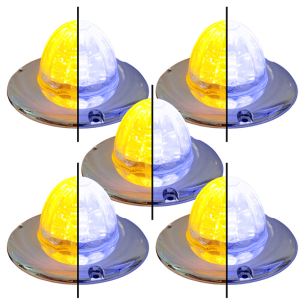 5 Pack Of 3.5 Inch Large Watermelon Style Dual Function & Tone Light W/ Flat Chrome Bezel & Amber- Blue LED/ Clear Lens By Legendary