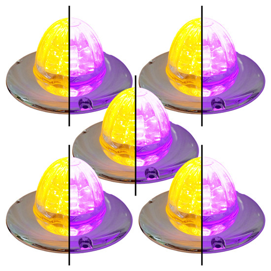 5 Pack Of 3.5 Inch Large Watermelon Style Dual Function & Tone Light W/ Flat Chrome Bezel & Amber- Purple LED/ Clear Lens By Legendary