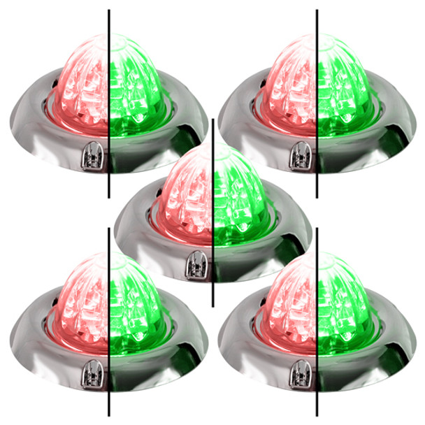 5 Pack Of 3.5 Inch Large Watermelon Style Dual Function & Tone Light W/ Inset Chrome Bezel & Red- Green LED/ Clear Lens By Legendary