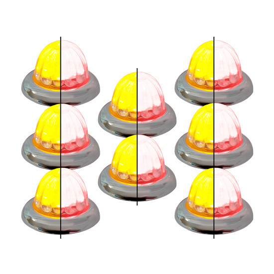 8 Pack Of 1.5 Inch Small Watermelon Style Dual Function & Tone Light W/ Curved Chrome Bezel & Amber- Red LED/ Clear Lens By Legendary