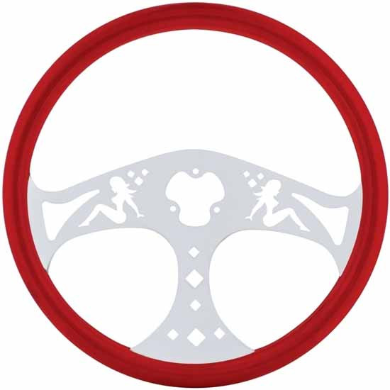 18 Inch Red Wood Steering Wheel Kit W/ 3 Chrome Spoke With Lady Cutouts Fits Western Star 1998-2012