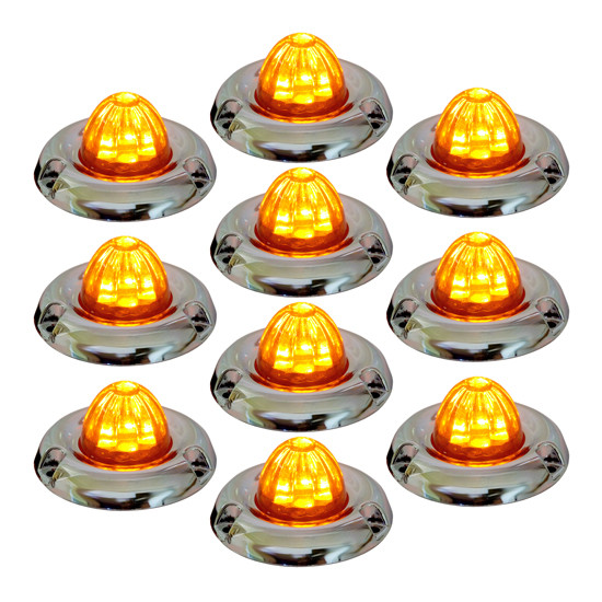 Legendary 1-1/2 Glass Watermelon Amber-Amber 2 Wire Single Function Chrome Inset Bezel LED Light - 10 Pack