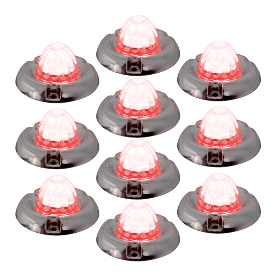 Legendary 1-1/2 Glass Watermelon Red-Clear 2 Wire Single Function Chrome Inset Bezel LED Light - 10 Pack