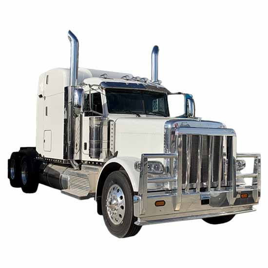 4 Post Grizzly Moose Bumper Guard W/ Vertical Grille Bars, 1.5 Inch Tow Pins & 6 Inch Oval Turn Signal Lights Fits Peterbilt 365 SFA, 367 SFA, 388, 389 & 589