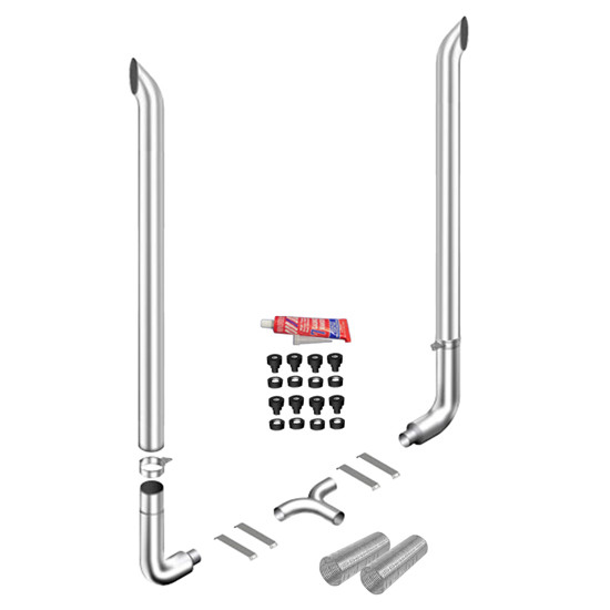 7 X 72 Inch West Coast Turn Exhaust Kit W/ 7-5 Inch Long Drop Elbows, 5 Inch Chrome Tee & W/ Out Cab Brackets By Lincoln Chrome Fits Peterbilt 359