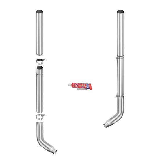 7 X 90 Inch Flat Top Exhaust Kit W/ 7- 5 Inch 68 Degree Elbows, W/ Out Tee, 55 Inch Center Spool & W/ Out Cab Brackets By Lincoln Chrome Fits Peterbilt 359