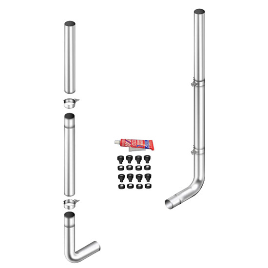 8 X 102 Inch Flat Top Stack Kit W/ 8-8 LD 90-Deg Elbows, 52 Spools, Without Tee, Non-Unibilt W/O Cab Brackets By Lincoln Chrome Fits Peterbilt 378, 379