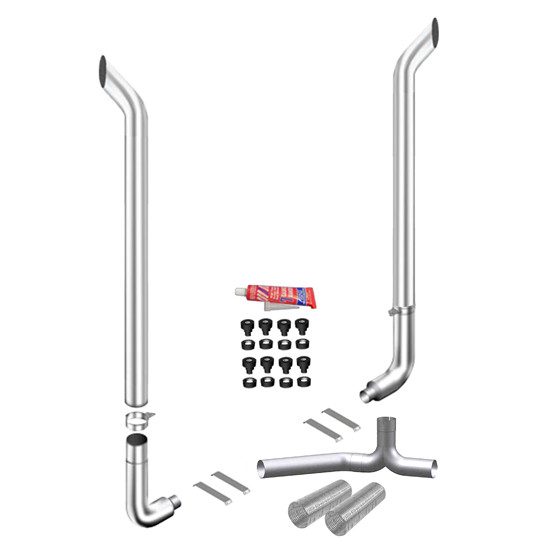 LC 6 X 84 Chrome Bull Hauler Stack Kit W/ 6-5 PB 58- Deg Elbows, With Factory Style Tee, Non- Unibilt  For Peterbilt 378, 379 & 389 Glider