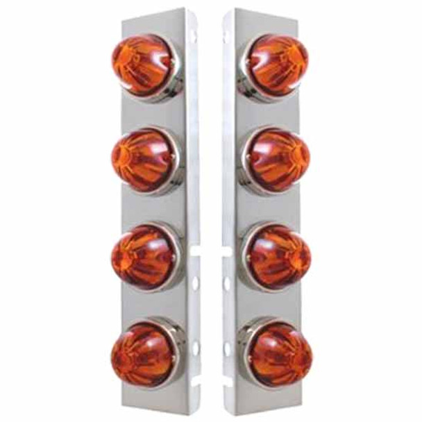 304 SS Front Air Cleaner Panels W/ Four Watermelon Incandescent Lights With Glass Dark Amber Lens & Bezels For Peterbilt 378, 379