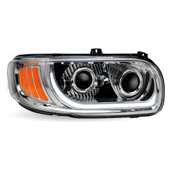 Led Chrome Projector Headlight With Led Accents, Passenger Side For Peterbilt 388, 389, 567