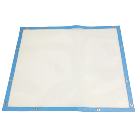 White Mesh Bug Screen With Light Blue Vinyl Trim For Freightliner M2-106