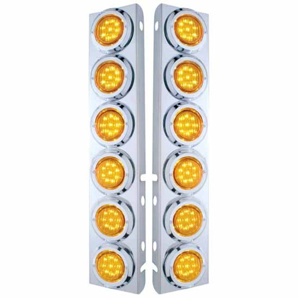 Front Air Cleaner Panels W/ 12 Amber LED Amber Lens 2 Inch Lights W/ Bezels  For Peterbilt