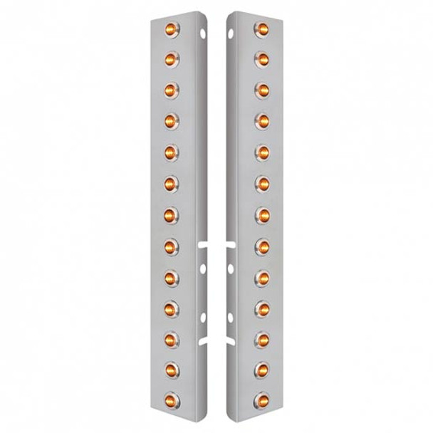 SS Front Air Cleaner Panels W/ Twenty Six 3 LED Mini Lights & Bezels - Amber LED/ Clear Lens For Peterbilt SS Front Air Cleaner Panels W/ Twenty Six 3 LED Mini Lights & Bezels - Amber LED/ Clear Lens For Peterbilt