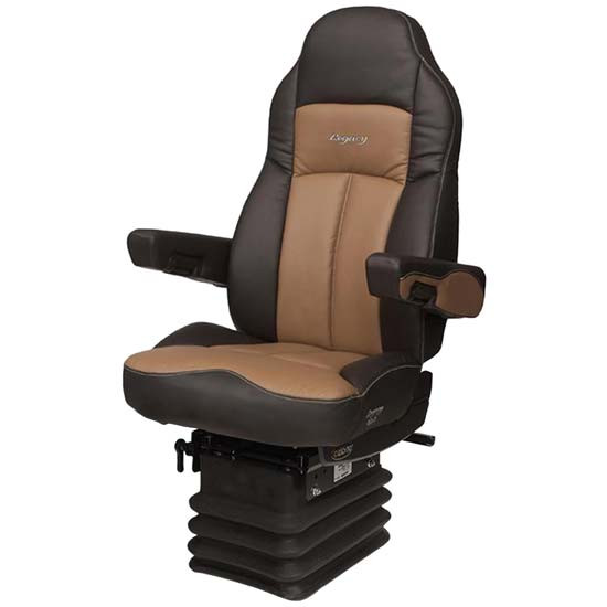 Seats Inc. Legacy Silver Seat With High Back, Std Base, Armrests, Bellows - Duraleather Black / Brown