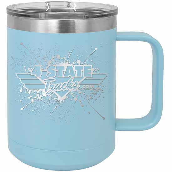 4 State Trucks 15 Oz Stainless Steel Coffee Mug With Handle And Lid - Light Blue