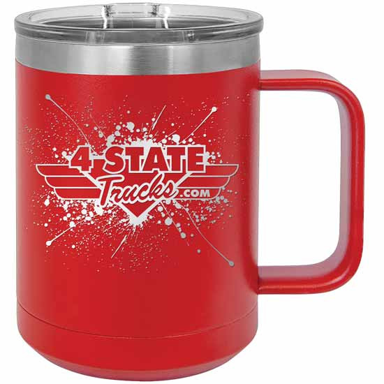 4 State Trucks 15 Oz Stainless Steel Coffee Mug With Handle And Lid - Red