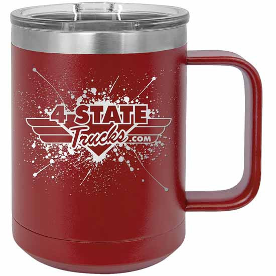 4 State Trucks 15 Oz Stainless Steel Coffee Mug With Handle And Lid - Maroon