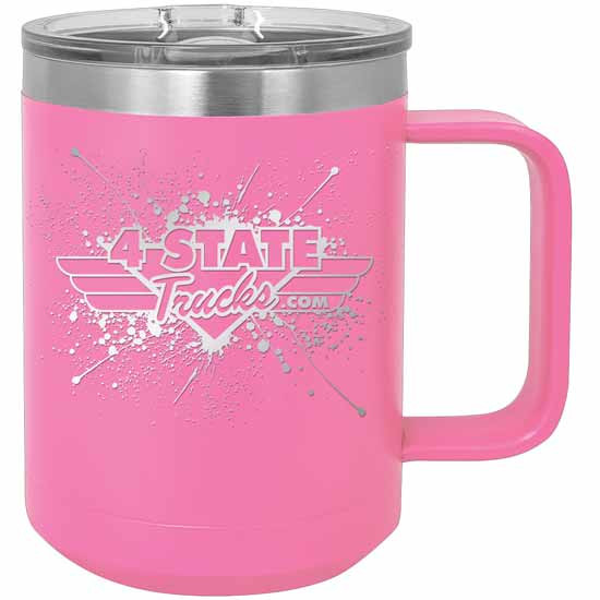 4 State Trucks 15 Oz Stainless Steel Coffee Mug With Handle And Lid - Pink