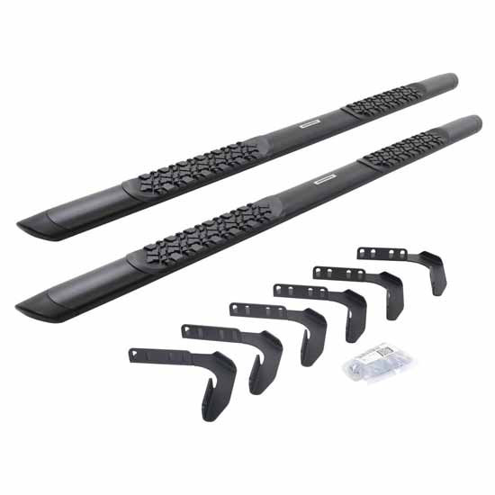 Go Rhino Black Steel Side Bar And Brackets - Complete Kit With 5 In. Step Pads For Ford F-250 With 4 Doors And Crew Cab