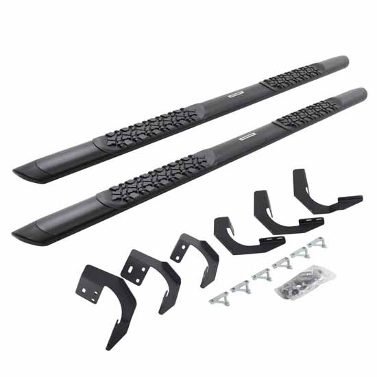 80 Inch Go Rhino V-3 Series 5 X Black Aluminum Oval Side Bar And Brackets For 2015 - Current Ram 1500 With 4 Doors And Crew Cab