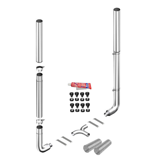 6 X 102 Inch Flat Top Stack Kit W/ 6-5 LD 90-Deg Elbow, 52 Spool, 5” Chrome Tee & Flex, Non- Unibilt W/ Out Cab Brackets By Lincoln Chrome Fits Peterbilt 378 & 379