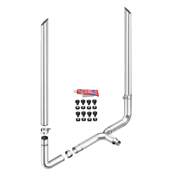 6 X 108 Inch Miter Stack Kit W/ 6-6 LD 90-Deg Elbow, 6-5 Taperlock Tee, Non- Unibilt W/ Out Cab Brackets By Lincoln Chrome Fits Peterbilt 378, 379 & 389 Glider