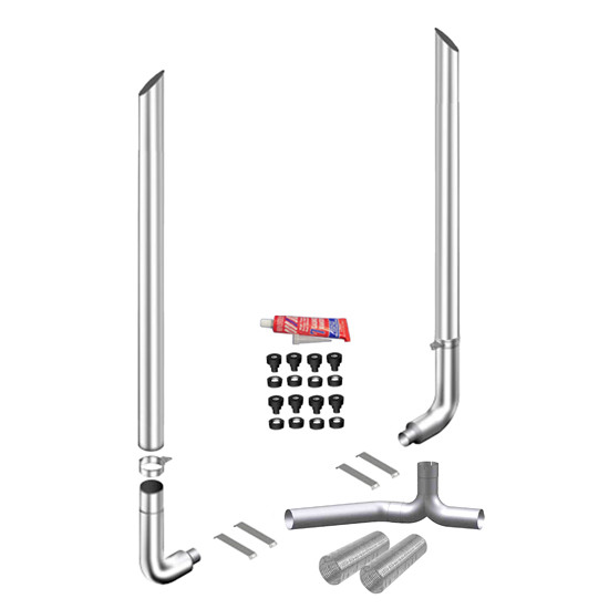 6 X 108 Inch Miter Cut Stack Kit W/ 6-5 PB 359 Elbows, With Factory Style Tee By Lincoln Chrome Fits Peterbilt 359