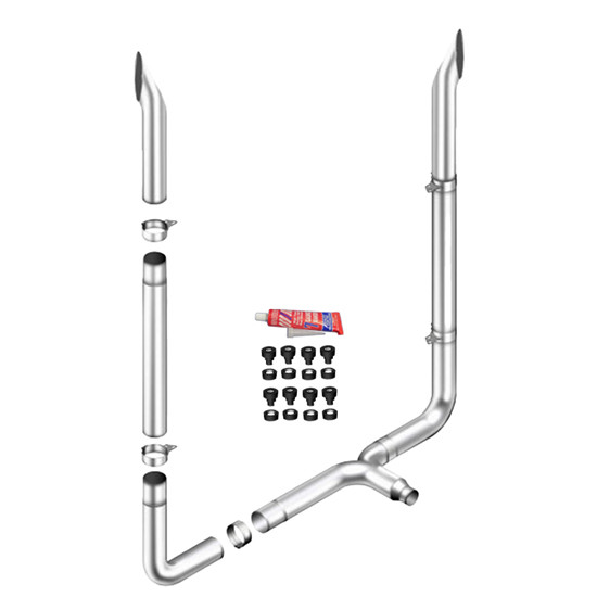 6 X 118 Inch Short 30 Stack Kit W/ 6-6 LD 90-Deg Elbow, 52 Spool, 6-5 Taperlock Tee, Non- Unibilt W/ Out Cab Brackets By Lincoln Chrome Fits Peterbilt 378 & 379