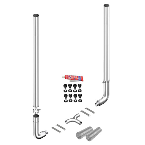6 X 120 Inch Flat Top Stack Kit W/ 6-5 LD 90-Deg Elbow, 5“ Alumzd Tee & Flex, Non- Unibilt W/ Out Cab Brackets By Lincoln Chrome Fits Peterbilt 378, 379 & 389 Glider