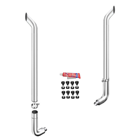 6 X 72 Inch Bull Hauler Stack Kit W/ 6-5 LD 90-Deg Elbow, W/ Out Tee, Non- Unibilt W/ Out Cab Brackets By Lincoln Chrome Fits Peterbilt 378, 379 & 389 Glider