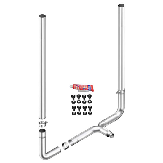 6 X 84 Inch Flat Top Stack Kit W/ 6-6 LD 90-Deg Elbow, 6-5 Taperlock Tee, Non- Unibilt W/ Out Cab Brackets By Lincoln Chrome Fits Peterbilt 378, 379 & 389 Glider