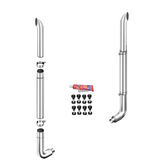 6 X 90 Inch Curve Stack Kit W/ 6-5 LD 90-Deg Elbow, 55 Spool, W/ Out Tee, Non- Unibilt W/ Out Cab Brackets By Lincoln Chrome Fits Peterbilt 378, 379 & 389 Glider