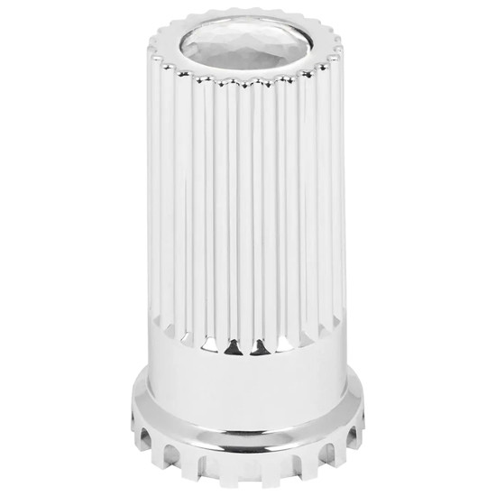 33Mm Chrome Bullet Flat Top Screw On Lug Nut Cover With Clear Jewel