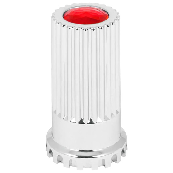 33Mm Chrome Bullet Flat Top Screw On Lug Nut Cover With Red Jewel