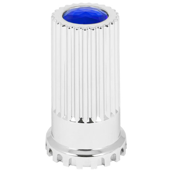 33Mm Chrome Bullet Flat Top Screw On Lug Nut Cover With Blue Jewel