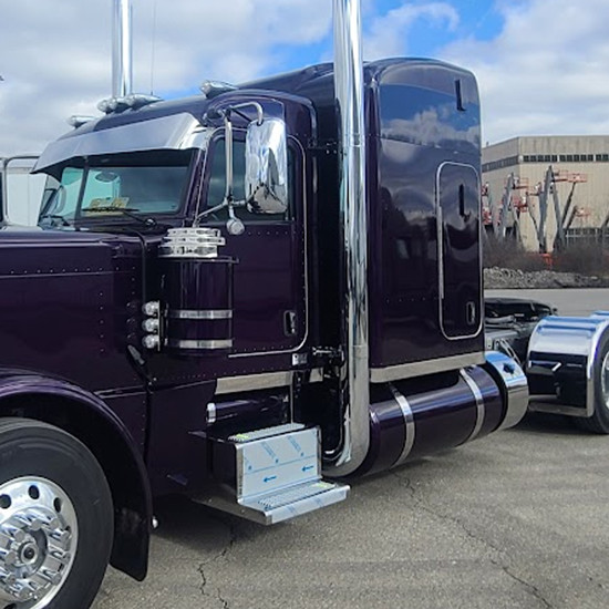 8 Inch 4.0/1. Aluminum Cab/ Sleeper Panel With Short Bunk Extender, 3/4 Inch Underglow And 2 Inch Round Light Holes For Peterbilt 389 With 70 Inch Sleeper