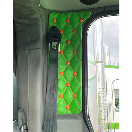 Ez Pete B Pillar Set With Black Back Panel, Show- Stopping Silver Buttons And Silver Single Stitch Thread For Peterbilt 389