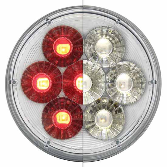 4 Inch 14 Diode Double Fury Dual Color Round Combination Tail Light - Red to White LED / Clear Lens