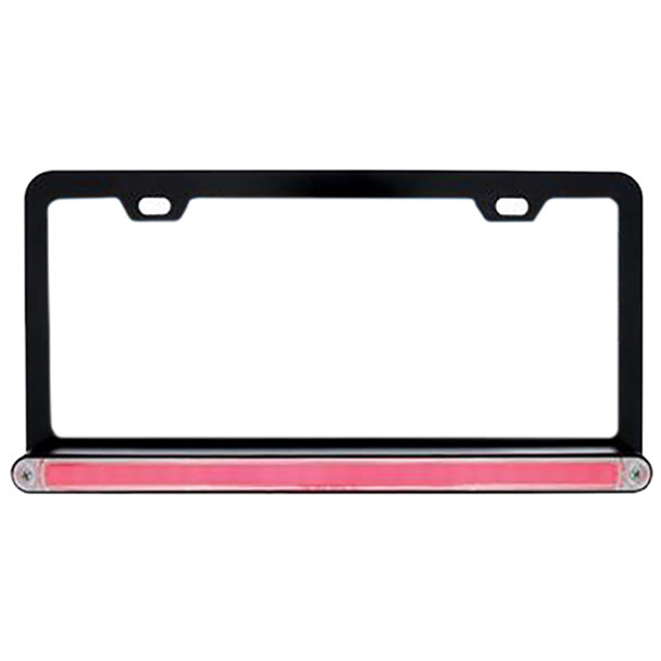 Black License Plate Frame W/24 Led 12 Inch Glo-Light Bar - Red Led/ Clear Lens