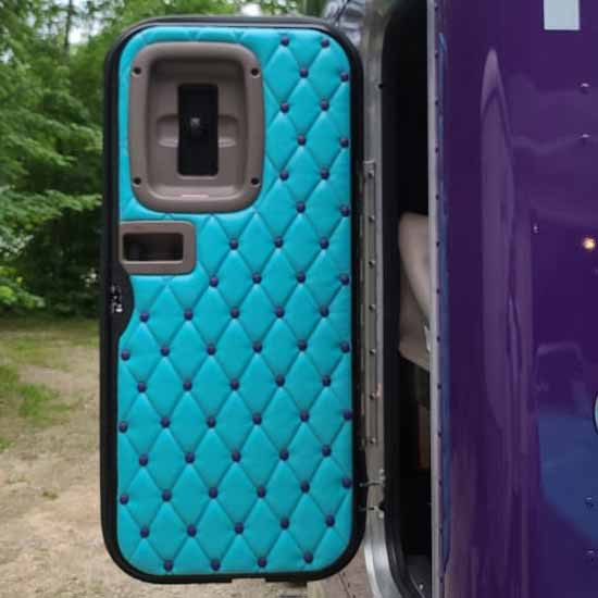 Ez Pete Sleeper Door Cover With Grey Back Panel, Joker Purple Buttons And Purple Double Stitch Thread For Peterbilt 389