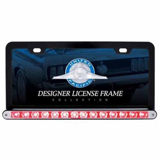 Black License Plate Frame W/ 14 LED 12 Inch Light Bar - Red LED/ Clear Lens