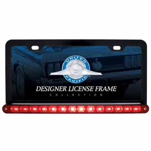 Black License Plate Frame W/ 14 LED 12 Inch Light Bar - Red LED / Red Lens