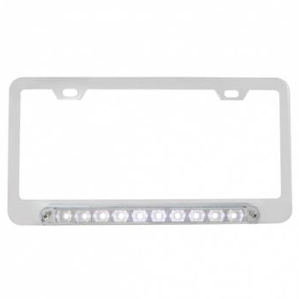 Chrome License Plate Frame W/10 LED 9 Inch Light Bar - White LED / Clear Lens