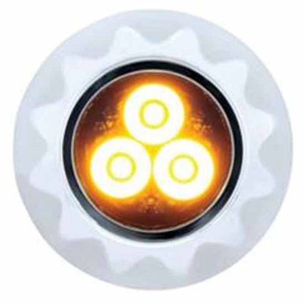 3 High Power LED Mini Warning Light W/ Chrome Bezel - Amber LED / Clear Lens