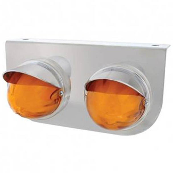 Stainless Steel Light Bracket W/ 2 Watermelon 9 LED Dual Function Glo Light & Visors - Amber LED/ Amber Lens