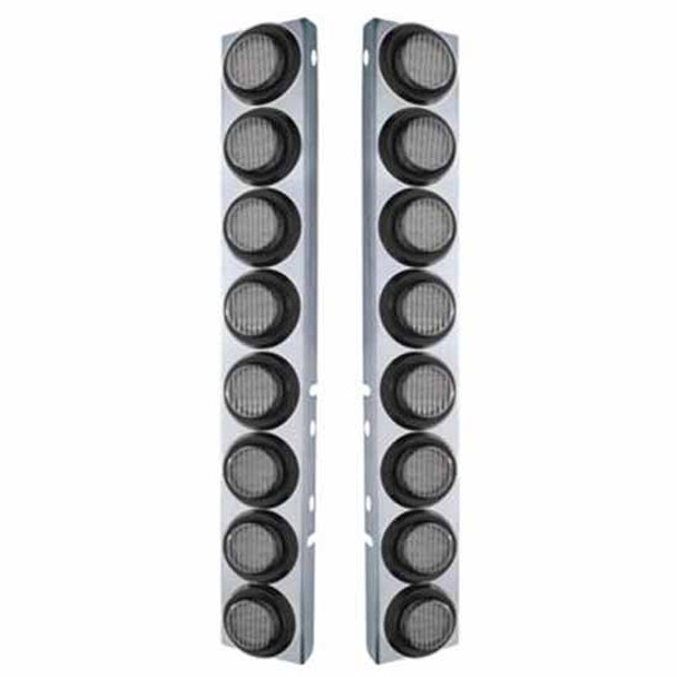 Stainless Steel Front Air Cleaner Bracket W/ 8 X 9 Round 2 Inch LEDs & Rubber Grommets - Amber LED / Clear Lens -  For Peterbilt 378, 379 - Pair
