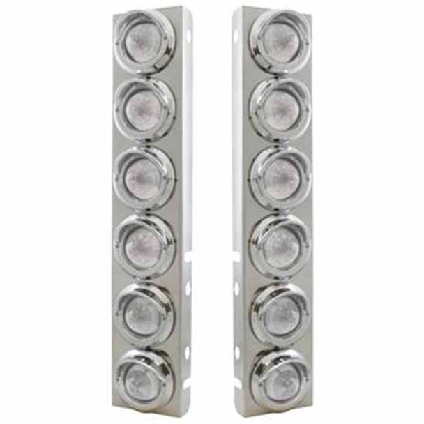 Ss Front Air Cleaner Bracket W/ 12X 9 LED 2 Inch Beehive Lights & Visors - Amber Led/ Clear Lens - Pair
