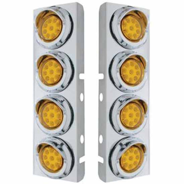Ss Front Air Cleaner Bracket W/ 8X 9 LED 2 Inch Reflector Lights & Visors - Amber Led/ Amber Lens - Pair