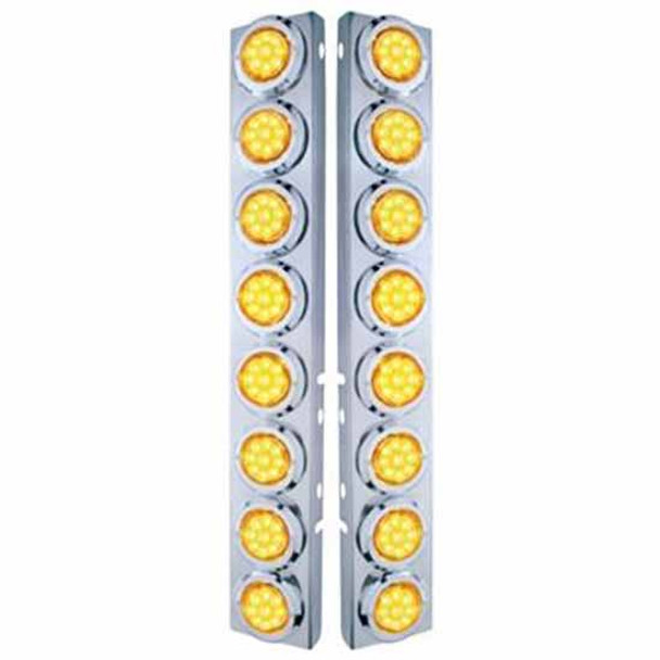 Ss Front Air Cleaner Bracket W/ 16X 9 LED 2 Inch Reflector Lights & Bezels - Amber Led/ Amber Lens - Pair