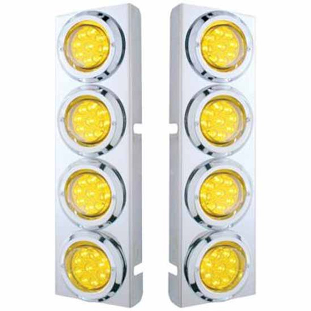 Ss Front Air Cleaner Bracket W/ 8X 9 LED 2 Inch Reflector Lights & Bezels - Amber Led/ Amber Lens - Pair